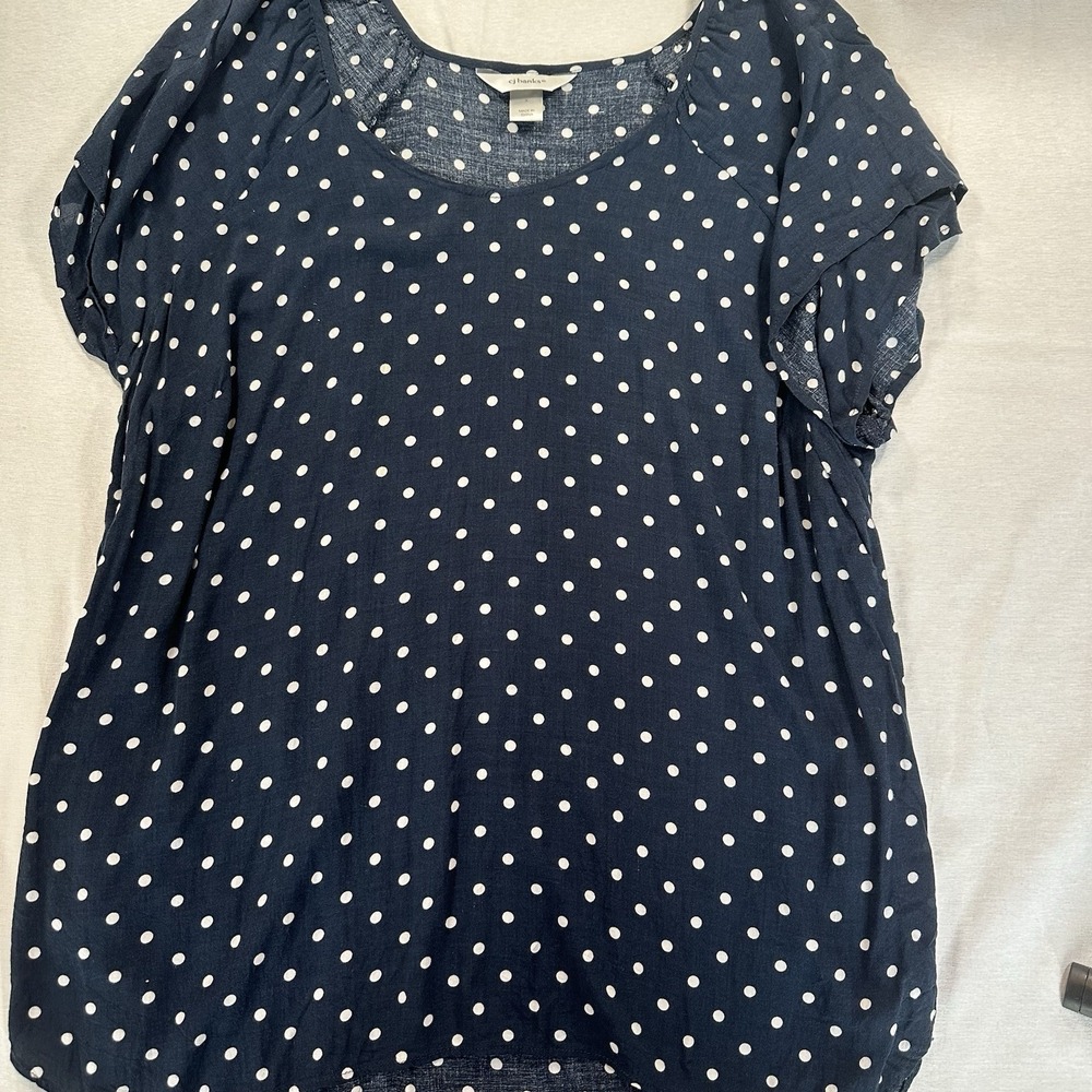 CJ Banks Cap Sleeve Top Navy And White Polkadot‎ Round Neck Size X